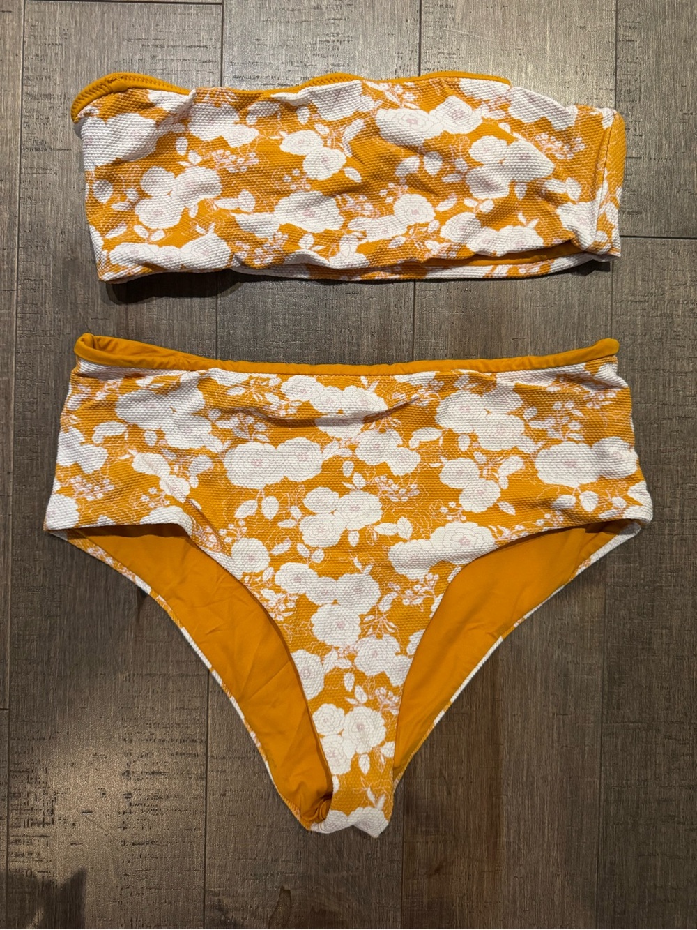 Eberjey Mustard Yellow and White Floral Bandeau Bikini